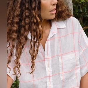 White and Neon Pink Checkered Shirt Frank Eileen Medium, style Rose. New w/o tag